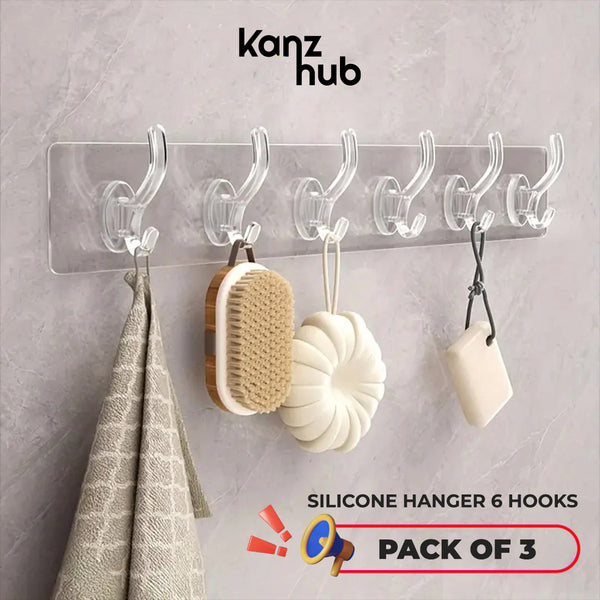 Transparent Silicon Hangor 6 Hooks (Pack of 3)