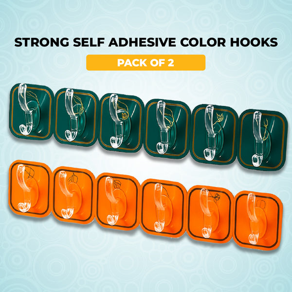 luxury Punch Free Six Row Hook - Strong Self Adhesive Coat - Pack of 2